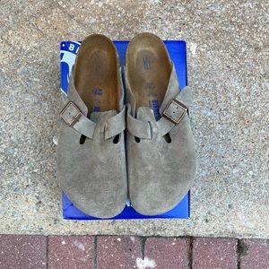 Birkenstock Boston Soft Footbed in Suede Leather Taupe: Size 43 EU (10/10.5 US)